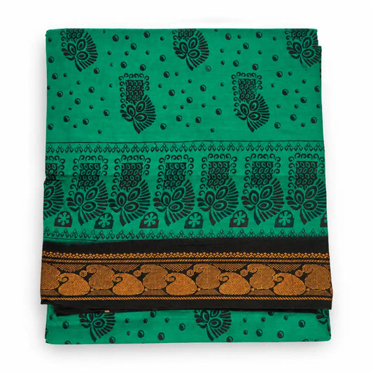 Emerald Green with Black Sungudi Cotton Saree