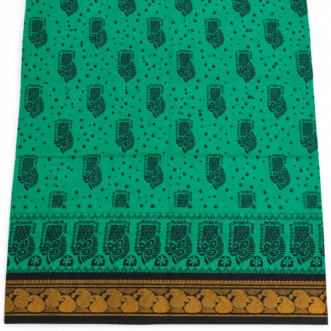 Emerald Green with Black Sungudi Cotton Saree