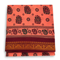 Coral Pink with Black Sungudi Cotton Saree