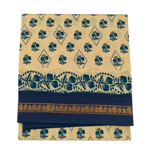 Beige with Navy Blue Sungudi Cotton Saree