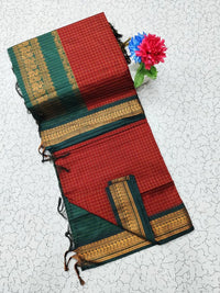 Red Checked Kalyani Cottom Saree