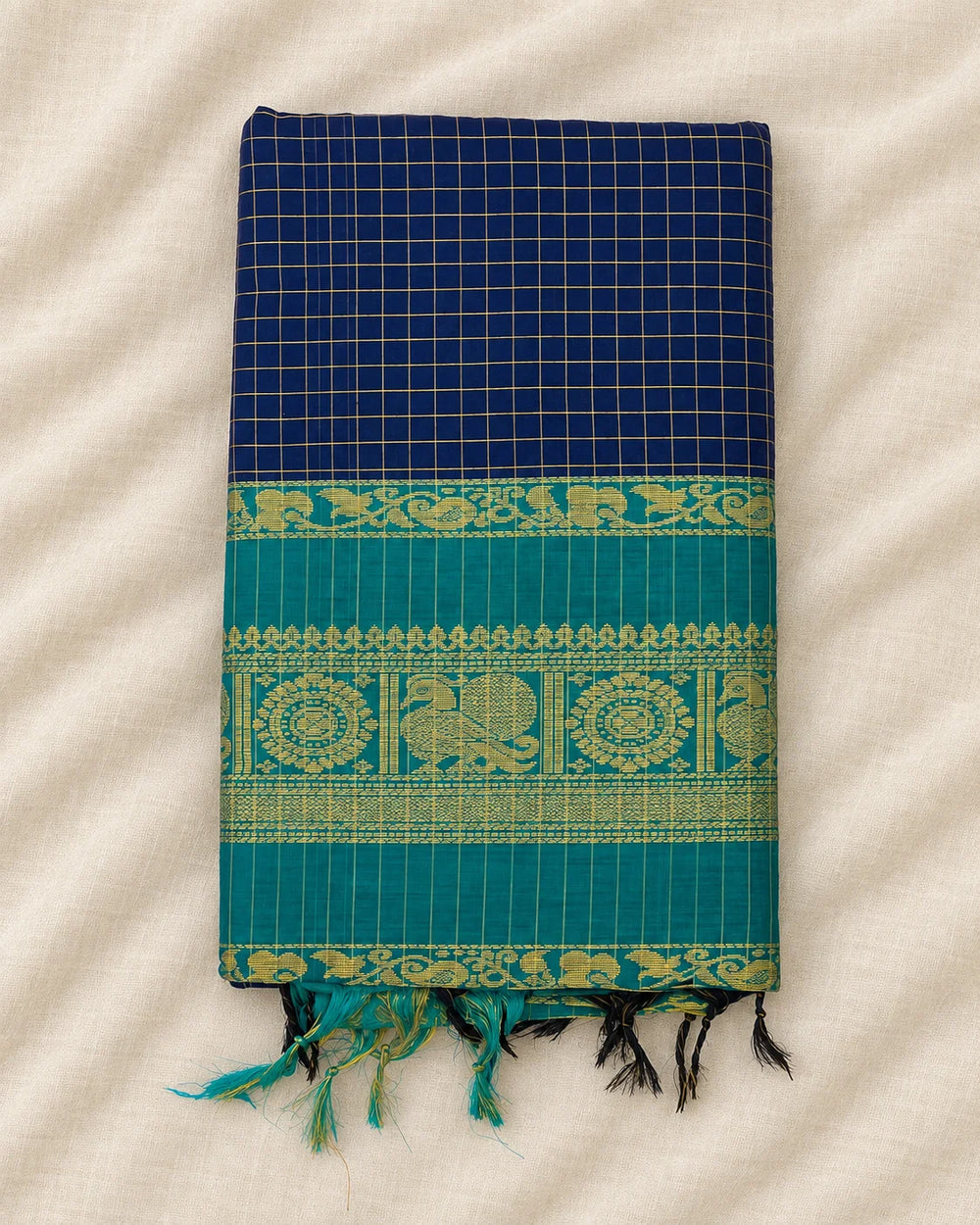 Deep Blue Checked Kalyani Cotton Saree