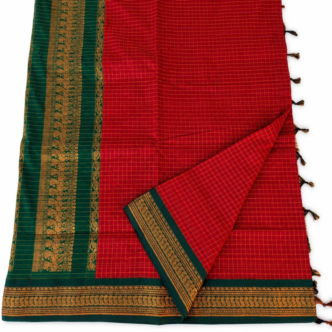 Red Checked Kalyani Cottom Saree