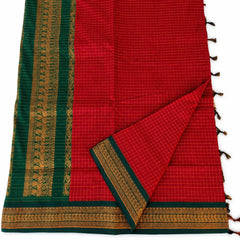 Red Checked Kalyani Cottom Saree