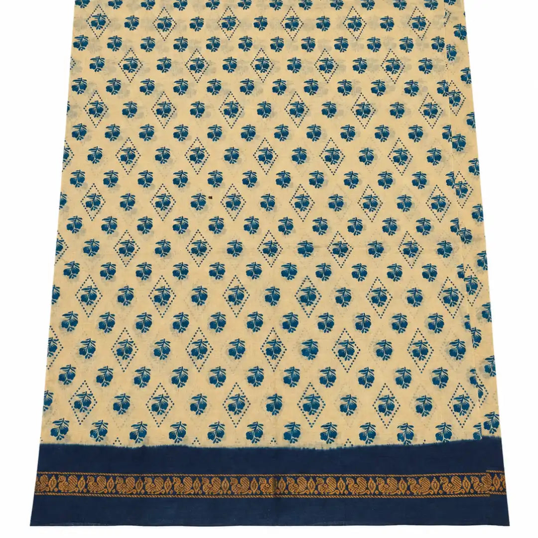 Beige with Navy Blue Sungudi Cotton Saree