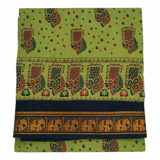 Lime Green with Navy Blue Sungudi Cotton Saree