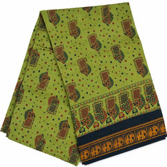 Lime Green with Navy Blue Sungudi Cotton Saree