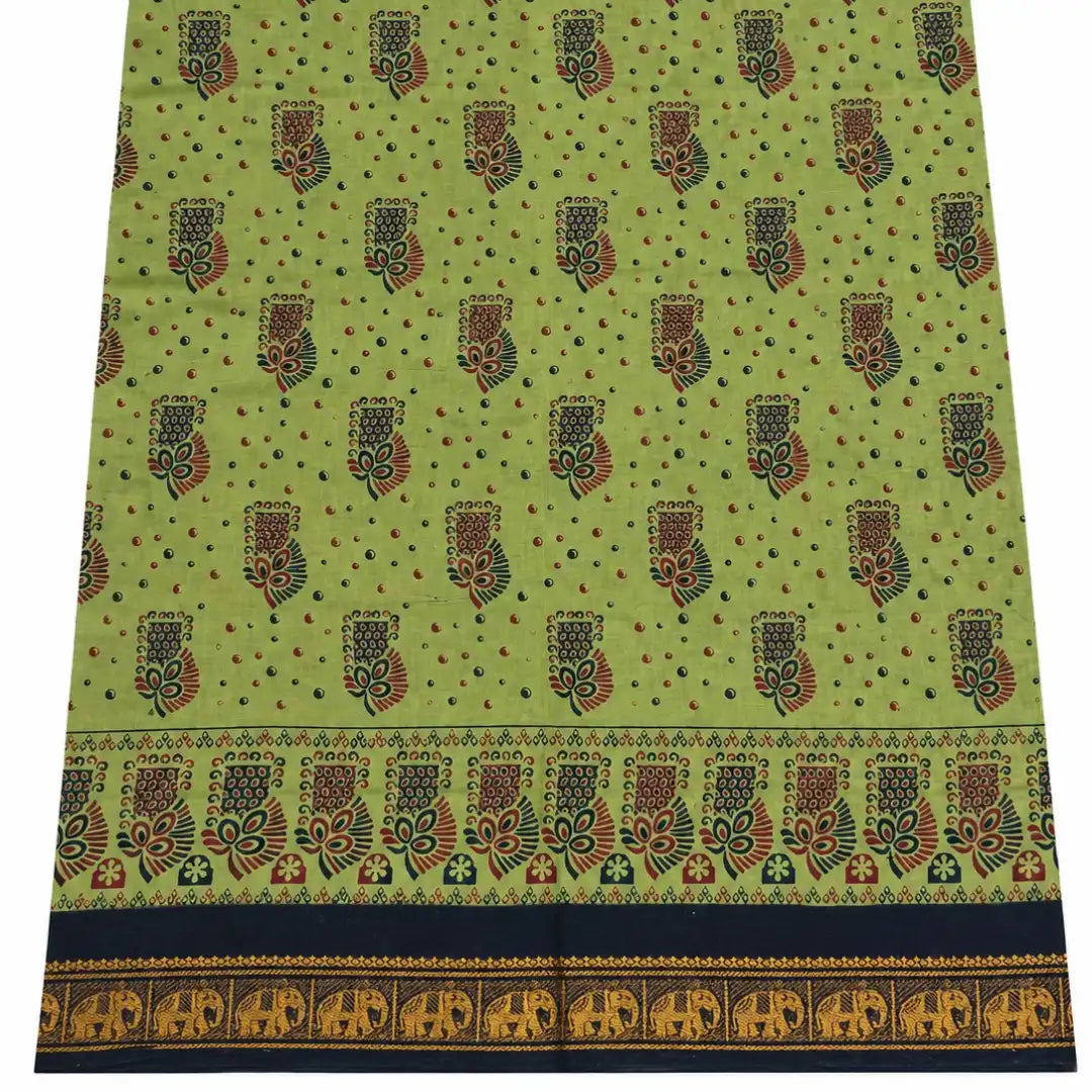 Lime Green with Navy Blue Sungudi Cotton Saree