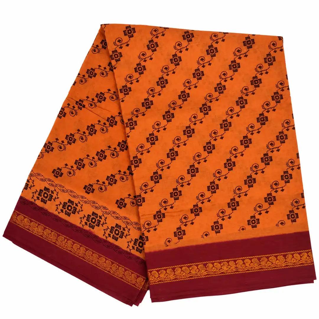 Orange with Maroon Sungudi Cotton Saree