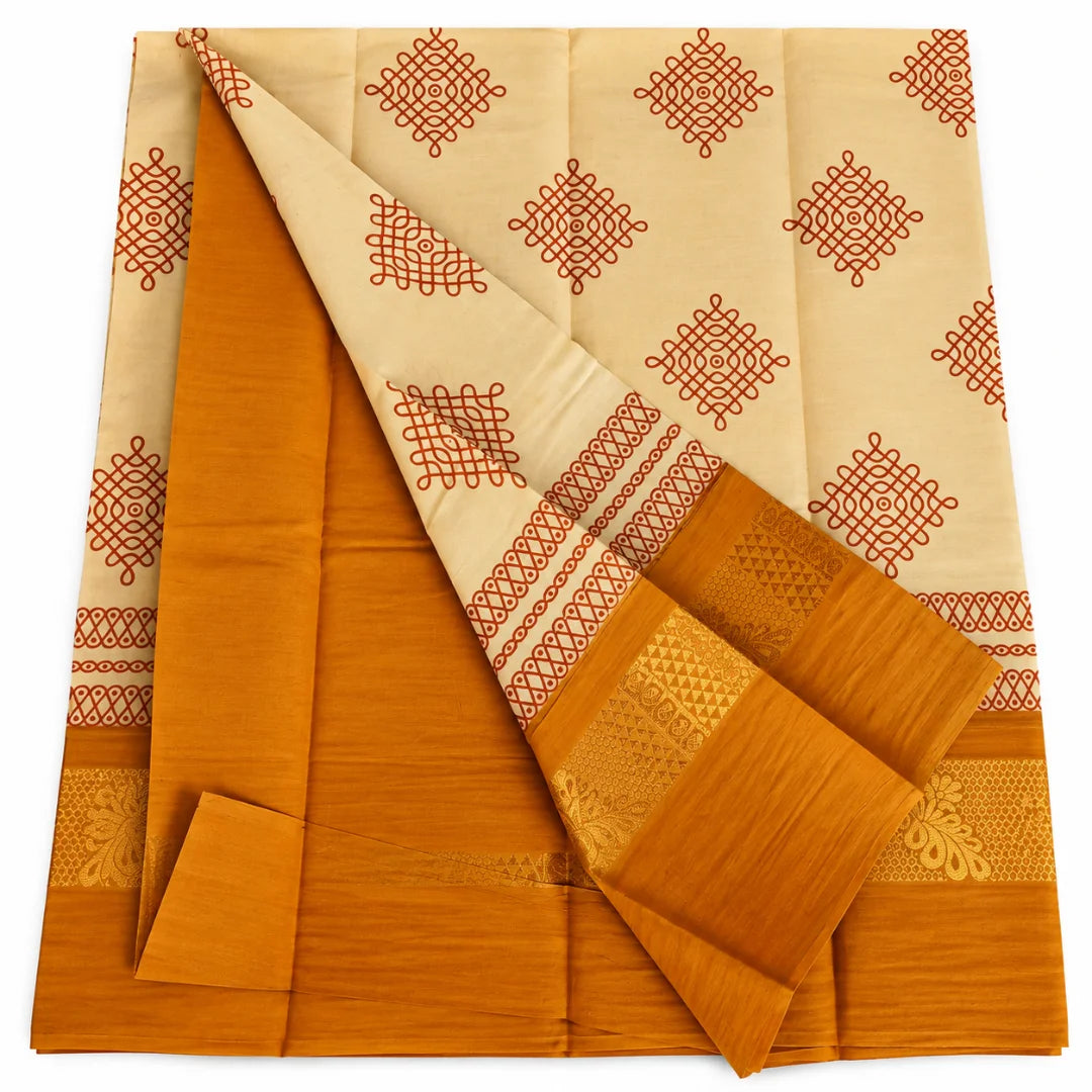 Sandal Kolam Design Sungudi Cotton Saree