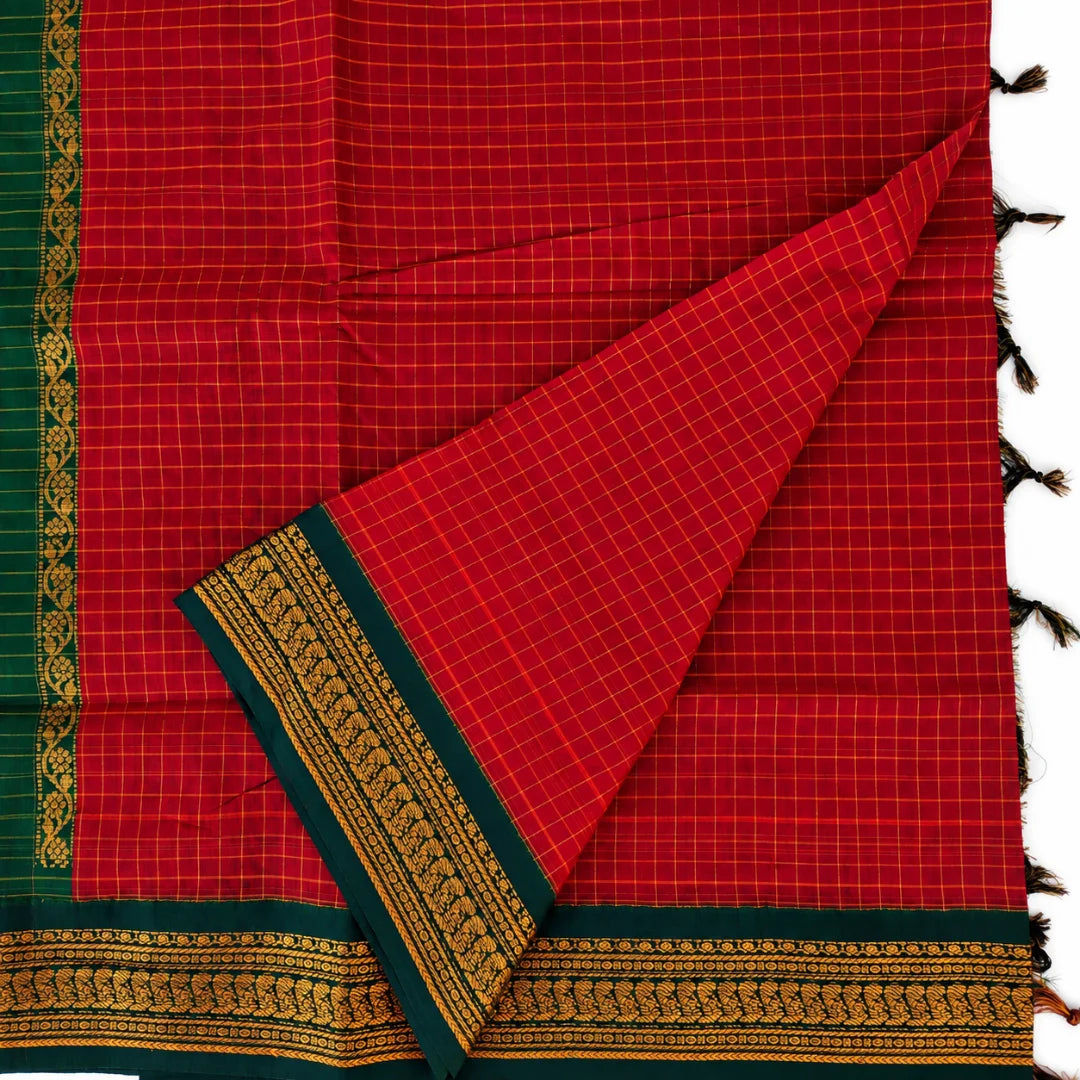 Red Checked Kalyani Cottom Saree