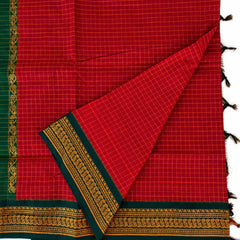 Red Checked Kalyani Cottom Saree