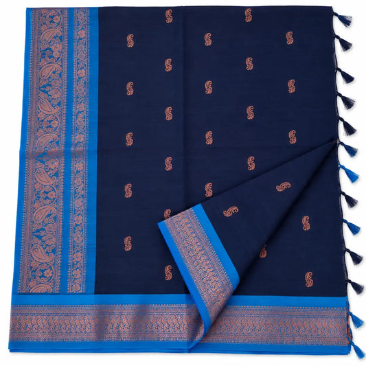 Navy Blue with Blue Border Kalyani Cotton Sarees