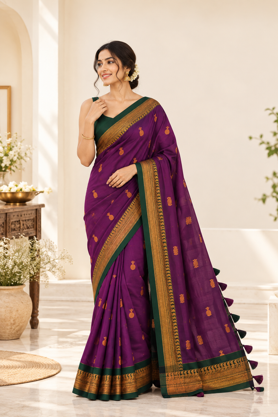 Deep Maroon Kalyani Cotton Saree