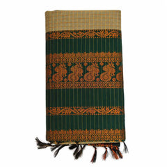 Beige with Bottle Checked Green Kalyani Cotton Sarees