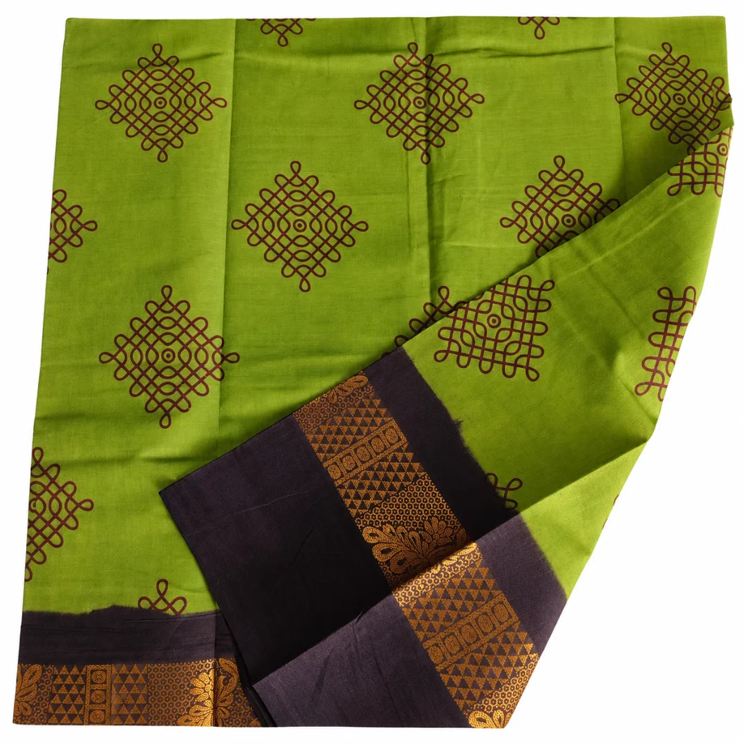 Green Kolam Design Sungudi Cotton Saree