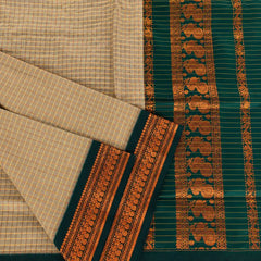 Beige with Bottle Checked Green Kalyani Cotton Sarees