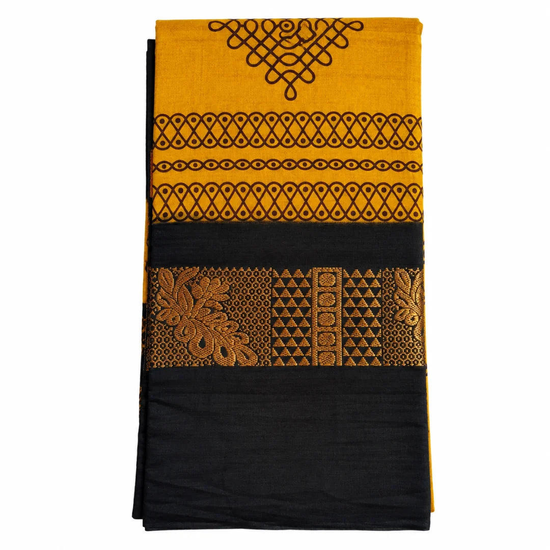 Yellow Kolam Design Sungudi Cotton Saree